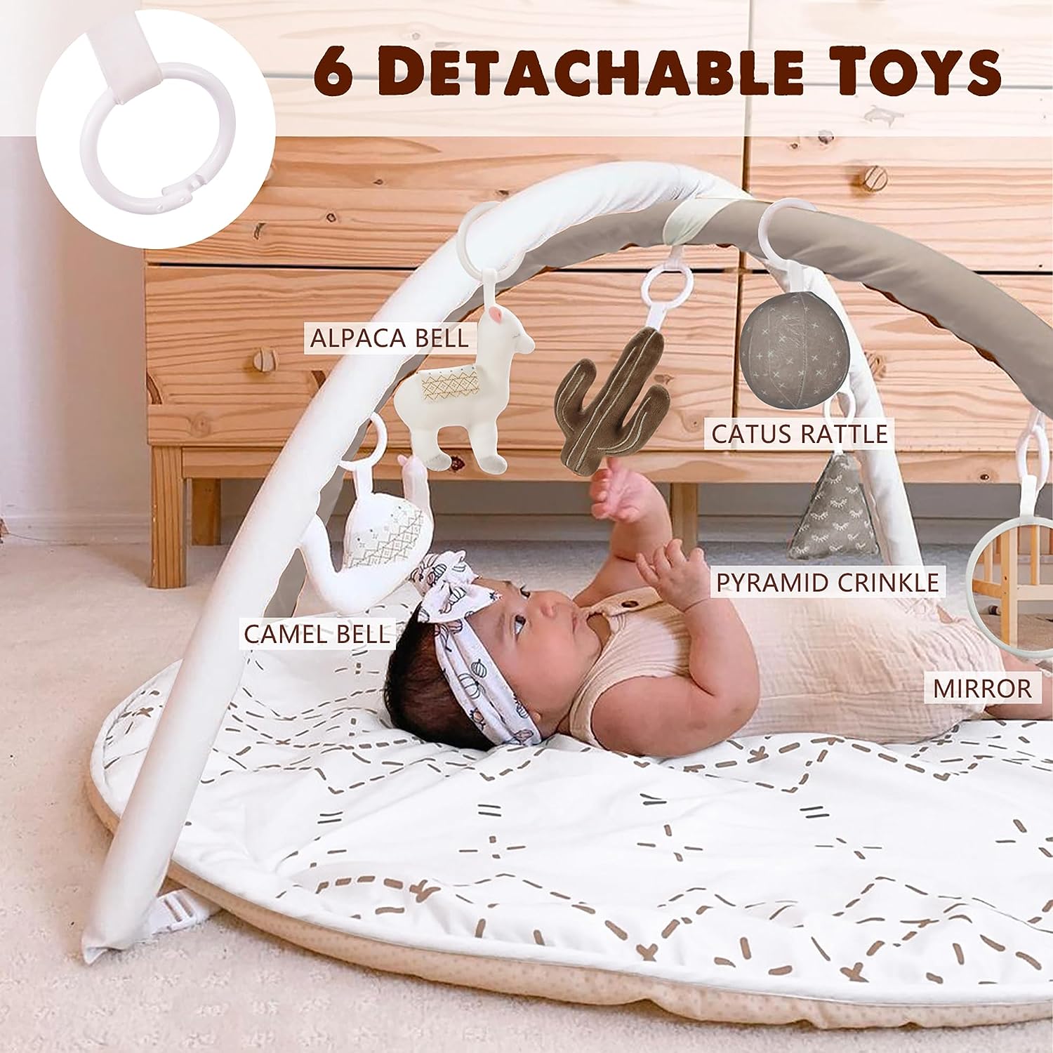 imageTummy Time Mat with 6 Toys Macrame Baby Play Mat for Newborn Baby Gym StageBased Sensory and Motor Skill Development Language Discovery Baby Play Gym Non Slip Mat WashableKhaki