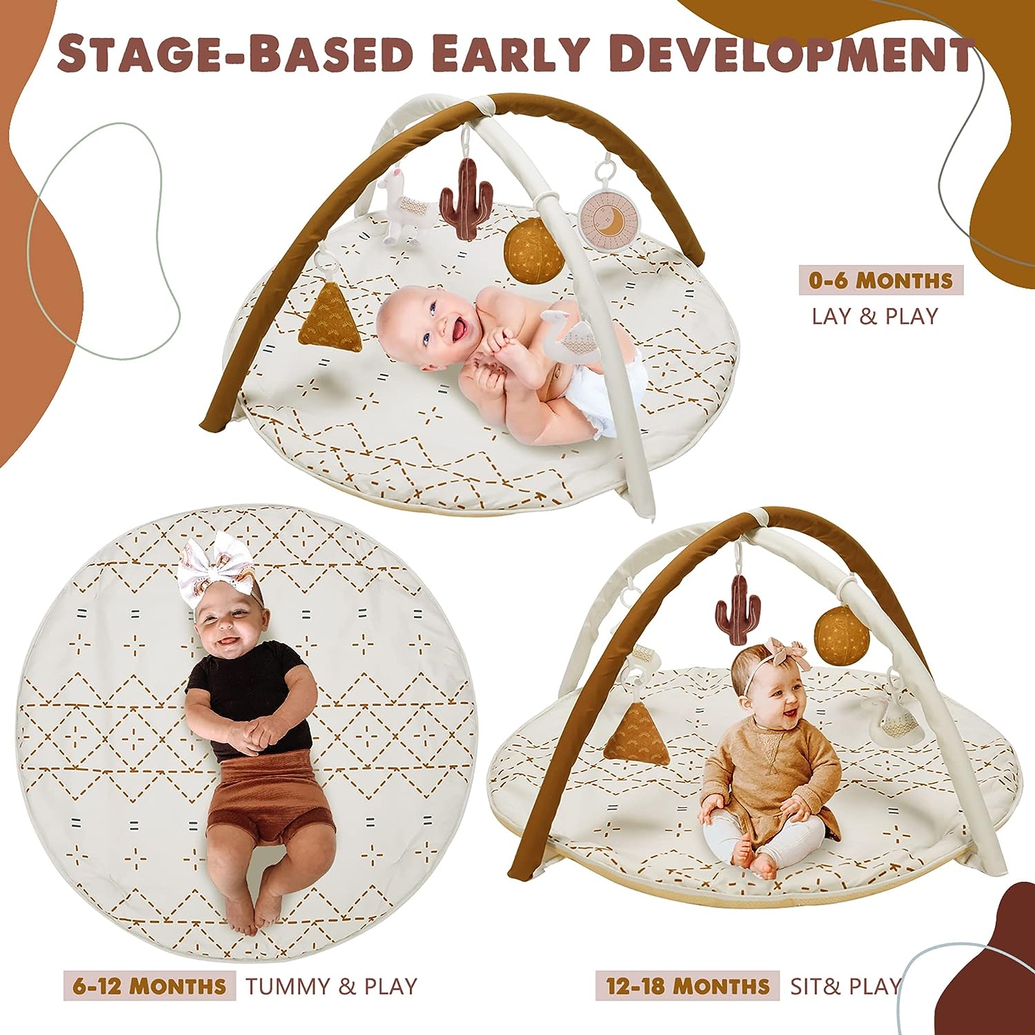 imageTummy Time Mat with 6 Toys Macrame Baby Play Mat for Newborn Baby Gym StageBased Sensory and Motor Skill Development Language Discovery Baby Play Gym Non Slip Mat WashableMacrame