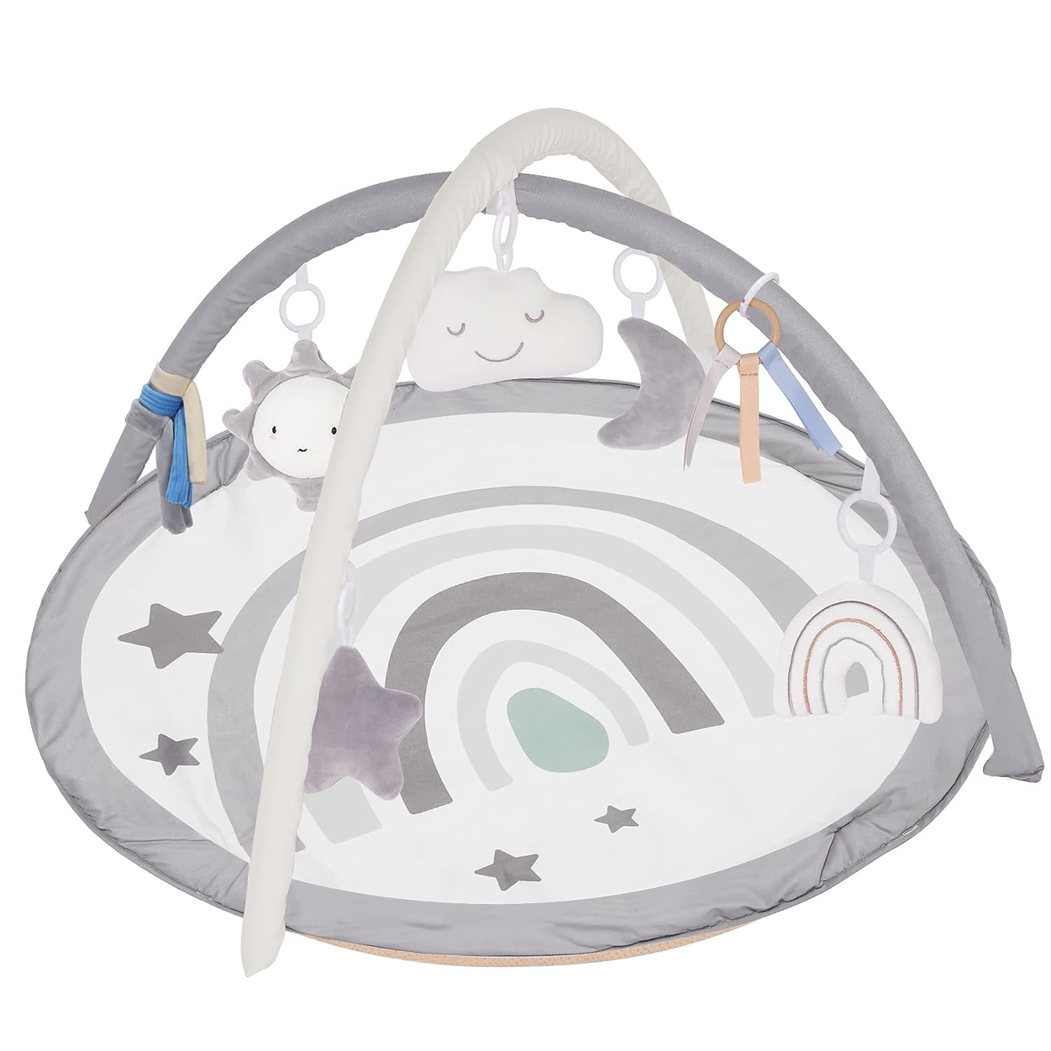 imagelittle dove Baby Gym and Infant Play Mat Rainbow Design for Newborn StageBased Developmental Activity Gym for Babies to Toddlers with 7 Toys and 12 DoubleSided Milestone CardsNeutral Grey