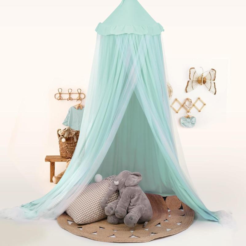 imageLarge Bed Canopy with Star Lights Double Layer Canopy for Bed Princess Play Tent for Girls Room Breathable Canopy Bed Curtain for Children Reading Nook Machine Washable Canopy 40x106 GreenMedium Soft Green