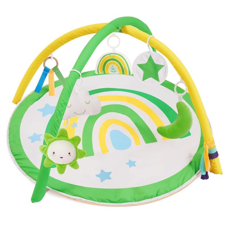 imagelittle dove Baby Gym and Infant Play Mat Rainbow Design for Newborn StageBased Developmental Activity Gym for Babies to Toddlers with 7 Toys and 12 DoubleSided Milestone CardsBright Green