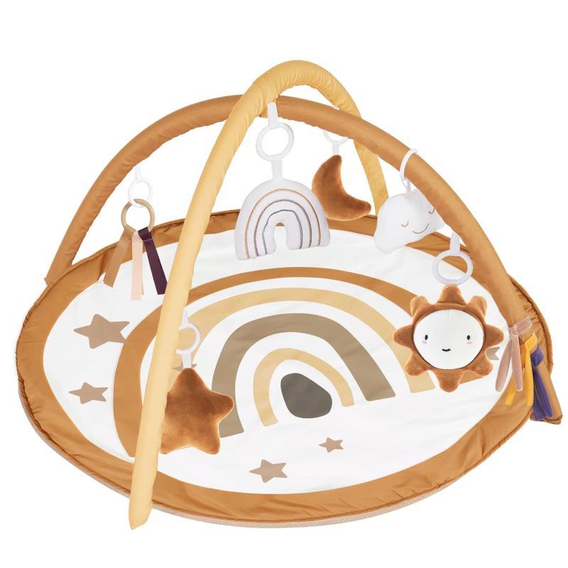 imagelittle dove Baby Gym and Infant Play Mat Rainbow Design for Newborn StageBased Developmental Activity Gym for Babies to Toddlers with 7 Toys and 12 DoubleSided Milestone CardsNeutral Brown