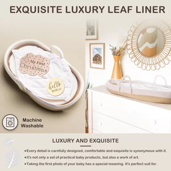imageBaby Changing Basket Portable Cotton Moses Basket for Babies Nursery Set with Waterproof Leather PadThick Diaper Changing Pad Leaf Shape CushionStorage Bag Cotton Rope Changing Table TopperBrown Basket