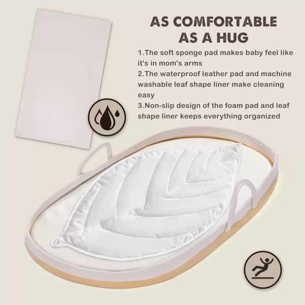 imageBaby Changing Basket Portable Cotton Moses Basket for Babies Nursery Set with Waterproof Leather PadThick Diaper Changing Pad Leaf Shape CushionStorage Bag Cotton Rope Changing Table TopperBrown Basket