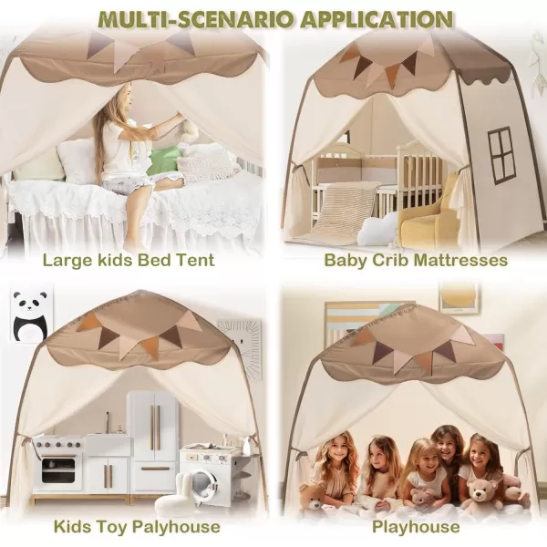 imageExtra Large Kids Play Tent with Flags amp Star Lights Portable amp Foldable Teepee Bed Tent Bed Canopy for Boys amp Girls Indoor Outdoor Dome Tent Playhouse Kids Birthday Gift 59x39x59 in CreamBrown