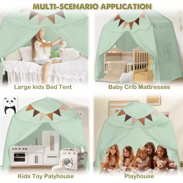 imageExtra Large Kids Play Tent with Flags amp Star Lights Portable amp Foldable Teepee Bed Tent Bed Canopy for Boys amp Girls Indoor Outdoor Dome Tent Playhouse Kids Birthday Gift 59x39x59 in CreamGreen