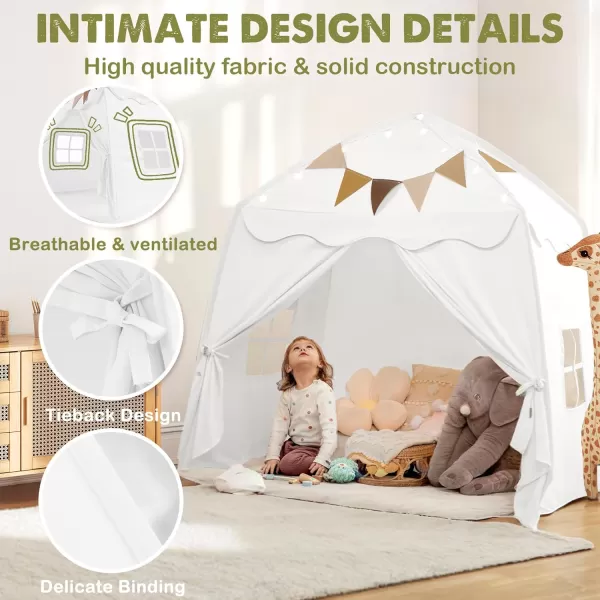 imageExtra Large Kids Play Tent with Flags amp Star Lights Portable amp Foldable Teepee Bed Tent Bed Canopy for Boys amp Girls Indoor Outdoor Dome Tent Playhouse Kids Birthday Gift 59x39x59 in CreamWhite