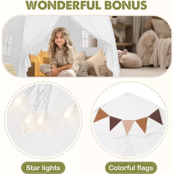 imageExtra Large Kids Play Tent with Flags amp Star Lights Portable amp Foldable Teepee Bed Tent Bed Canopy for Boys amp Girls Indoor Outdoor Dome Tent Playhouse Kids Birthday Gift 59x39x59 in CreamWhite