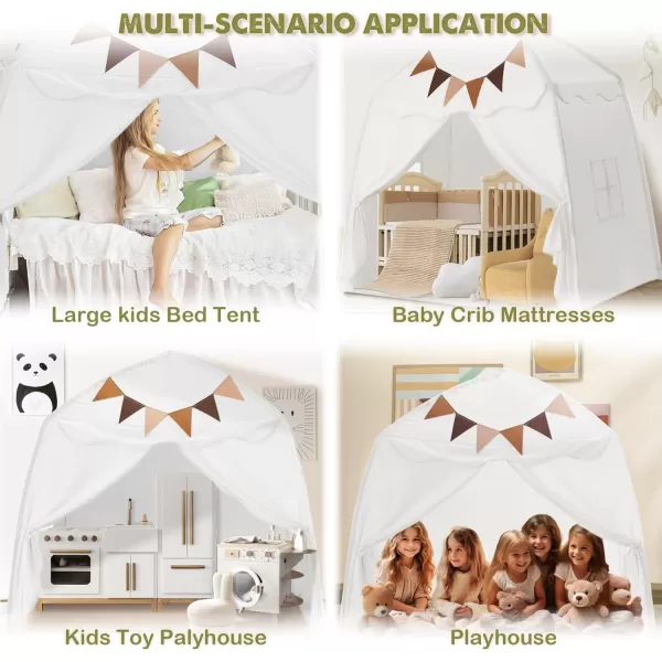 imageExtra Large Kids Play Tent with Flags amp Star Lights Portable amp Foldable Teepee Bed Tent Bed Canopy for Boys amp Girls Indoor Outdoor Dome Tent Playhouse Kids Birthday Gift 59x39x59 in CreamWhite