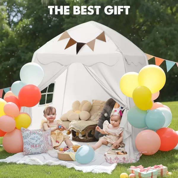 imageExtra Large Kids Play Tent with Flags amp Star Lights Portable amp Foldable Teepee Bed Tent Bed Canopy for Boys amp Girls Indoor Outdoor Dome Tent Playhouse Kids Birthday Gift 59x39x59 in CreamWhite