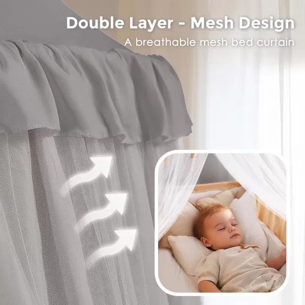 imageLarge Bed Canopy with Star Lights Double Layer Canopy for Bed Princess Play Tent for Girls Room Breathable Canopy Bed Curtain for Children Reading Nook Machine Washable Canopy 40x106 GreenMedium Soft Gray