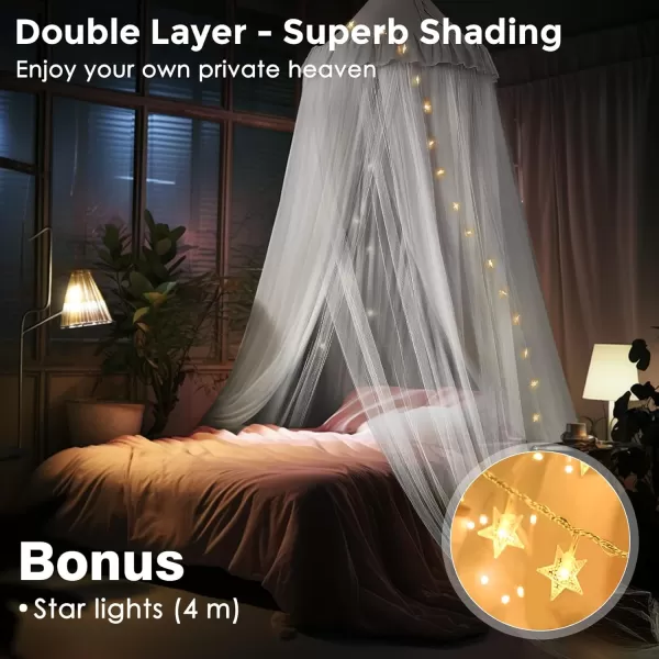imageLarge Bed Canopy with Star Lights Double Layer Canopy for Bed Princess Play Tent for Girls Room Breathable Canopy Bed Curtain for Children Reading Nook Machine Washable Canopy 40x106 GreenLarge Soft Gray