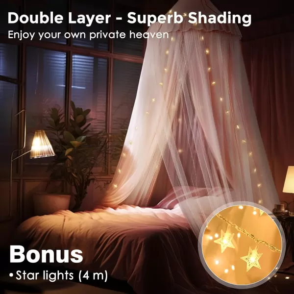 imageLarge Bed Canopy with Star Lights Double Layer Canopy for Bed Princess Play Tent for Girls Room Breathable Canopy Bed Curtain for Children Reading Nook Machine Washable Canopy 40x106 GreenMedium Soft Pink