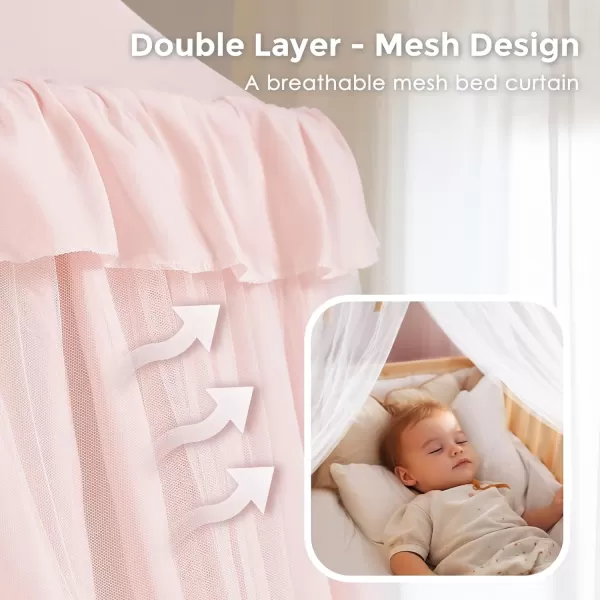 imageLarge Bed Canopy with Star Lights Double Layer Canopy for Bed Princess Play Tent for Girls Room Breathable Canopy Bed Curtain for Children Reading Nook Machine Washable Canopy 40x106 GreenMedium Soft Pink