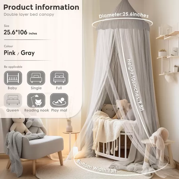 imageLarge Bed Canopy with Star Lights Double Layer Canopy for Bed Princess Play Tent for Girls Room Breathable Canopy Bed Curtain for Children Reading Nook Machine Washable Canopy 40x106 GreenMedium Soft Gray
