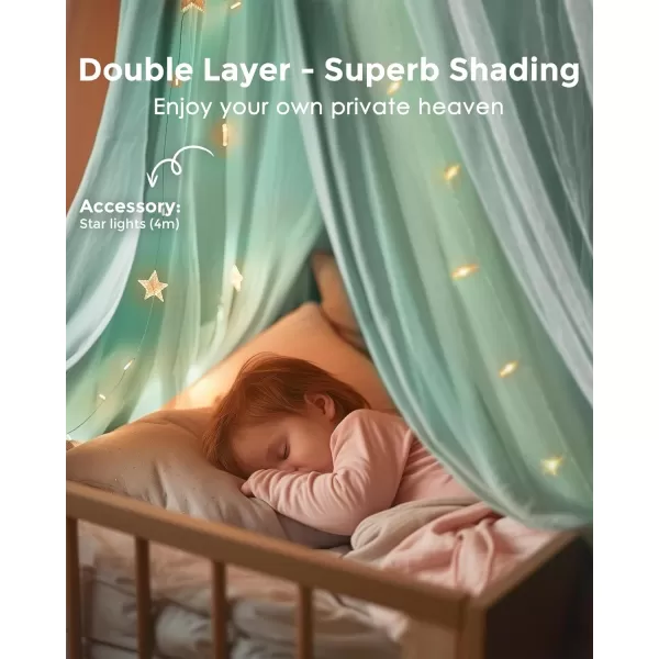 imageLarge Bed Canopy with Star Lights Double Layer Canopy for Bed Princess Play Tent for Girls Room Breathable Canopy Bed Curtain for Children Reading Nook Machine Washable Canopy 40x106 GreenLarge Soft Green