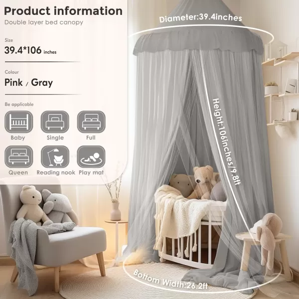 imageLarge Bed Canopy with Star Lights Double Layer Canopy for Bed Princess Play Tent for Girls Room Breathable Canopy Bed Curtain for Children Reading Nook Machine Washable Canopy 40x106 GreenLarge Soft Gray