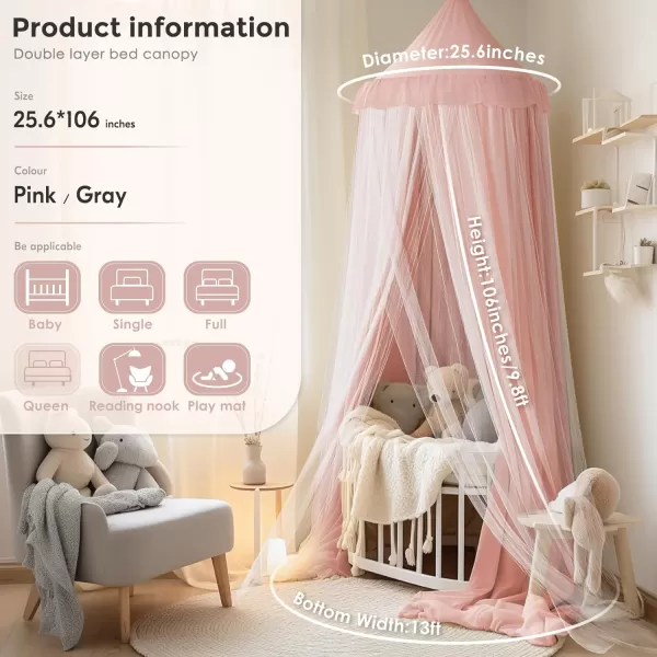 imageLarge Bed Canopy with Star Lights Double Layer Canopy for Bed Princess Play Tent for Girls Room Breathable Canopy Bed Curtain for Children Reading Nook Machine Washable Canopy 40x106 GreenMedium Soft Pink