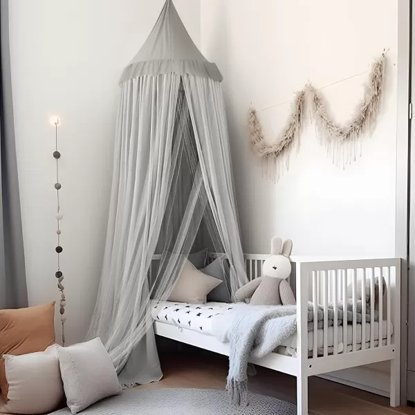 imageLarge Bed Canopy with Star Lights Double Layer Canopy for Bed Princess Play Tent for Girls Room Breathable Canopy Bed Curtain for Children Reading Nook Machine Washable Canopy 40x106 GreenMedium Soft Gray
