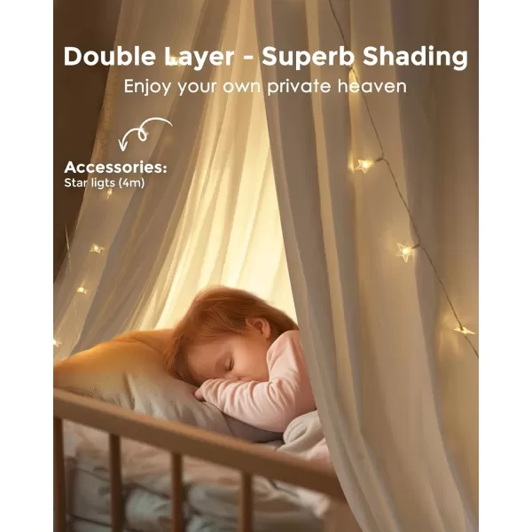 imageLarge Bed Canopy with Star Lights Double Layer Canopy for Bed Princess Play Tent for Girls Room Breathable Canopy Bed Curtain for Children Reading Nook Machine Washable Canopy 40x106 GreenMedium Soft White