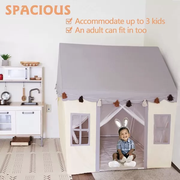imageLarge Kids Tent with mat Star Lights Tissue Garland Play Tent Indoor amp Outdoor Kids Play Tent for Girl amp Boy Aged 3 Kids Tent for Toddler 52 x35 x 52 Play House with Windows WashableGrey Play Tent Large Size