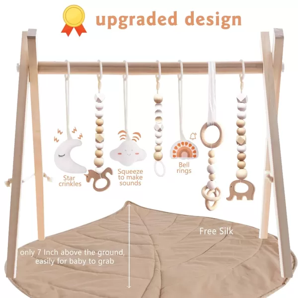 imageLittle Dove Baby Play Gym Wooden Play Gym with 6 Toys Foldable Baby Gym Frame Infant Activity Gym Hanging Bar Newborn Gift Baby Girl and Boy Gym Montessori ToyGym With Mat