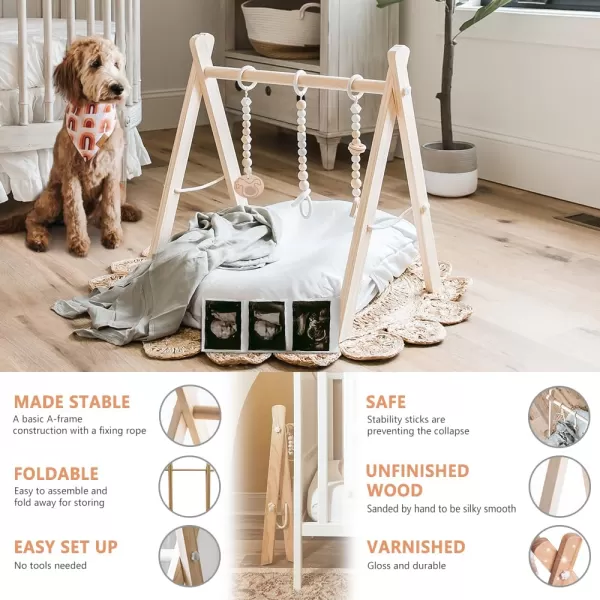 imageLittle Dove Baby Play Gym Wooden Play Gym with 6 Toys Foldable Baby Gym Frame Infant Activity Gym Hanging Bar Newborn Gift Baby Girl and Boy Gym Montessori ToyWood Baby Gym