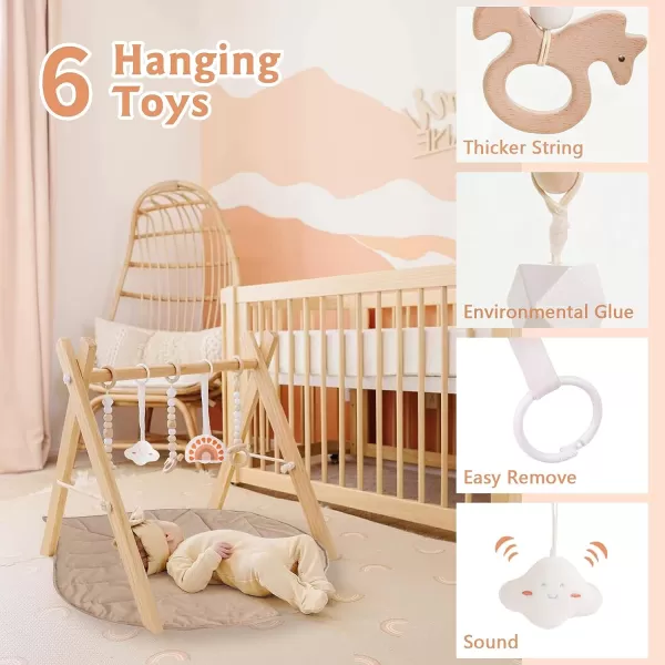 imageLittle Dove Baby Play Gym Wooden Play Gym with 6 Toys Foldable Baby Gym Frame Infant Activity Gym Hanging Bar Newborn Gift Baby Girl and Boy Gym Montessori ToyGym With Mat