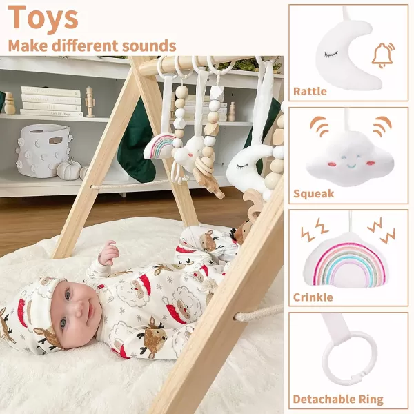 imageLittle Dove Baby Play Gym Wooden Play Gym with 6 Toys Foldable Baby Gym Frame Infant Activity Gym Hanging Bar Newborn Gift Baby Girl and Boy Gym Montessori ToyWood Baby Gym