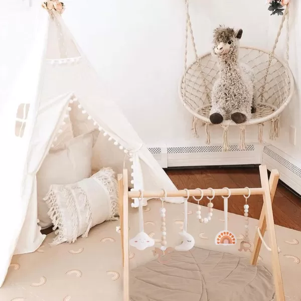imageLittle Dove Baby Play Gym Wooden Play Gym with 6 Toys Foldable Baby Gym Frame Infant Activity Gym Hanging Bar Newborn Gift Baby Girl and Boy Gym Montessori ToyGym With Mat