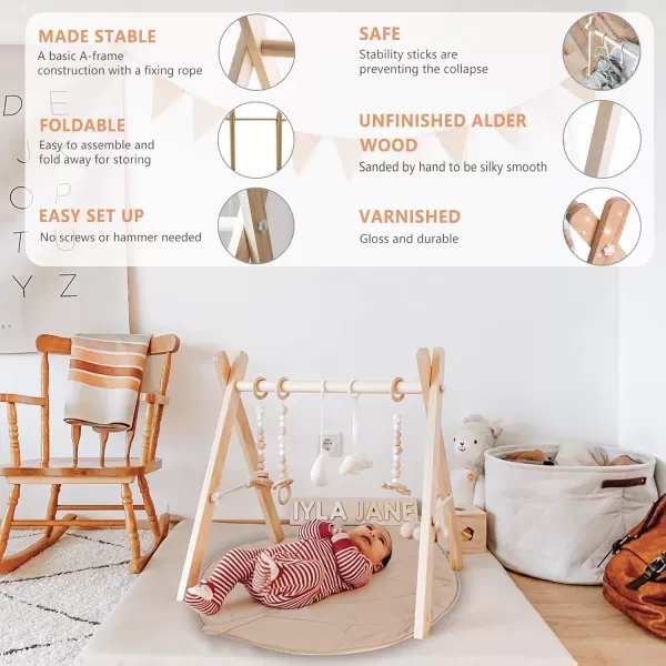 imageLittle Dove Baby Play Gym Wooden Play Gym with 6 Toys Foldable Baby Gym Frame Infant Activity Gym Hanging Bar Newborn Gift Baby Girl and Boy Gym Montessori ToyGym With Mat