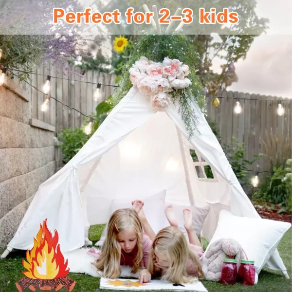 imageTeepee Tent for Kids Foldable Teepee Play Tent with Fairy Lights Carry Case Water Resistance Pretend Camp Fire Four Poles Style Raw White Color  New Version Tiny House little doveTeepee