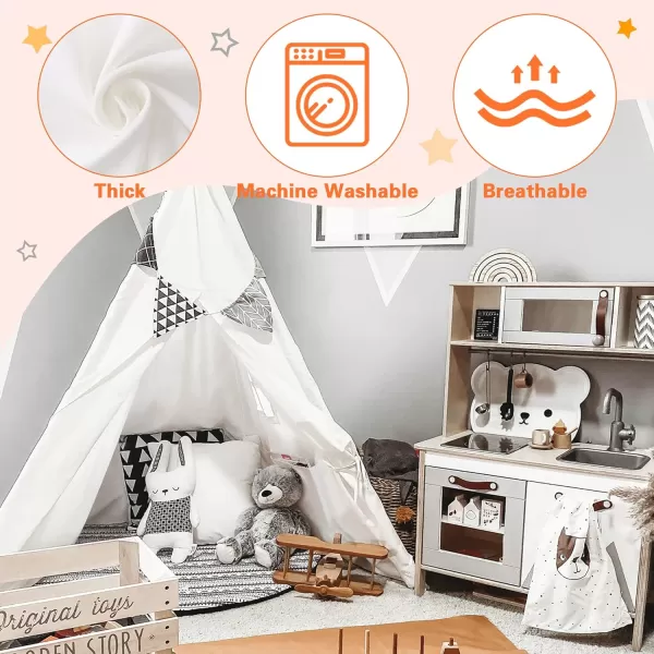 imageTeepee Tent for Kids Foldable Teepee Play Tent with Fairy Lights Carry Case Water Resistance Pretend Camp Fire Four Poles Style Raw White Color  New Version Tiny House little doveTeepee
