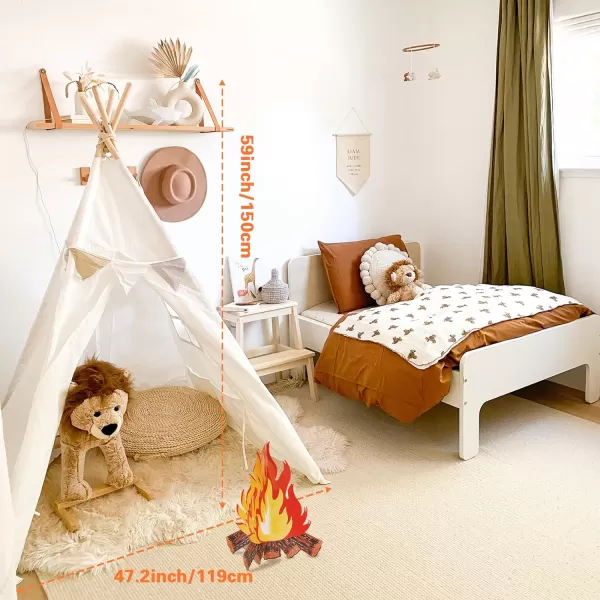 imageTeepee Tent for Kids Foldable Teepee Play Tent with Fairy Lights Carry Case Water Resistance Pretend Camp Fire Four Poles Style Raw White Color  New Version Tiny House little doveTeepee