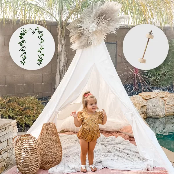 imageTeepee Tent for Kids Foldable Teepee Play Tent with Fairy Lights Carry Case Water Resistance Pretend Camp Fire Four Poles Style Raw White Color  New Version Tiny House little doveAdult Teepee