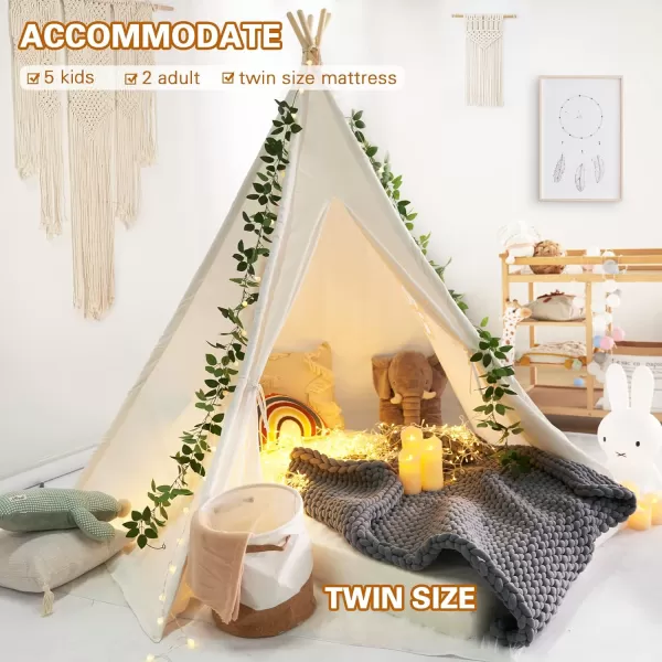 imageTeepee Tent for Kids Foldable Teepee Play Tent with Fairy Lights Carry Case Water Resistance Pretend Camp Fire Four Poles Style Raw White Color  New Version Tiny House little doveAdult Teepee