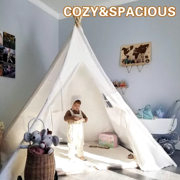 imageTeepee Tent for Kids Foldable Teepee Play Tent with Fairy Lights Carry Case Water Resistance Pretend Camp Fire Four Poles Style Raw White Color  New Version Tiny House little doveAdult Teepee