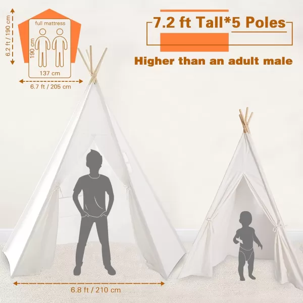 imageTeepee Tent for Kids Foldable Teepee Play Tent with Fairy Lights Carry Case Water Resistance Pretend Camp Fire Four Poles Style Raw White Color  New Version Tiny House little doveAdult Teepee