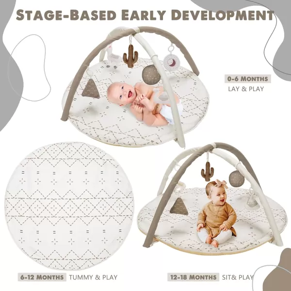 imageTummy Time Mat with 6 Toys Macrame Baby Play Mat for Newborn Baby Gym StageBased Sensory and Motor Skill Development Language Discovery Baby Play Gym Non Slip Mat WashableKhaki