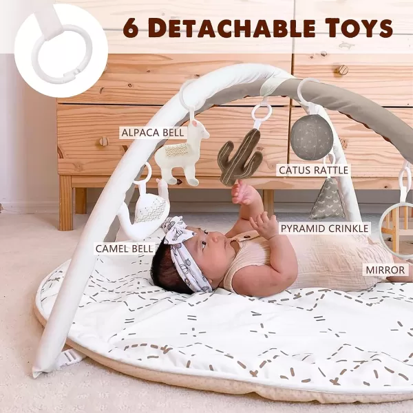 imageTummy Time Mat with 6 Toys Macrame Baby Play Mat for Newborn Baby Gym StageBased Sensory and Motor Skill Development Language Discovery Baby Play Gym Non Slip Mat WashableKhaki