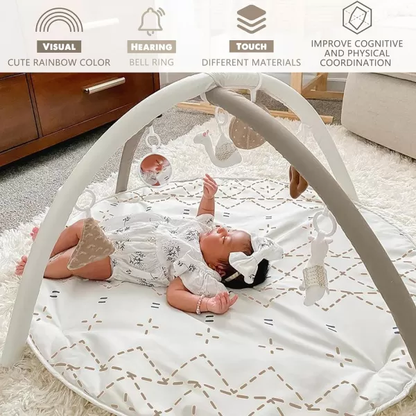 imageTummy Time Mat with 6 Toys Macrame Baby Play Mat for Newborn Baby Gym StageBased Sensory and Motor Skill Development Language Discovery Baby Play Gym Non Slip Mat WashableKhaki