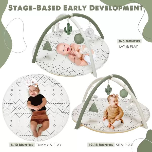 imageTummy Time Mat with 6 Toys Macrame Baby Play Mat for Newborn Baby Gym StageBased Sensory and Motor Skill Development Language Discovery Baby Play Gym Non Slip Mat WashablePale Olive Green