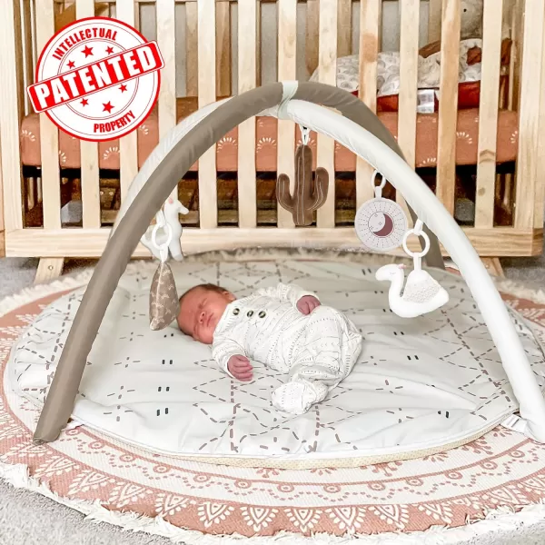 imageTummy Time Mat with 6 Toys Macrame Baby Play Mat for Newborn Baby Gym StageBased Sensory and Motor Skill Development Language Discovery Baby Play Gym Non Slip Mat WashableKhaki