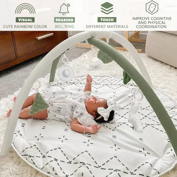 imageTummy Time Mat with 6 Toys Macrame Baby Play Mat for Newborn Baby Gym StageBased Sensory and Motor Skill Development Language Discovery Baby Play Gym Non Slip Mat WashablePale Olive Green