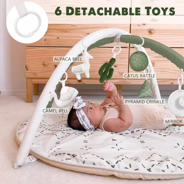 imageTummy Time Mat with 6 Toys Macrame Baby Play Mat for Newborn Baby Gym StageBased Sensory and Motor Skill Development Language Discovery Baby Play Gym Non Slip Mat WashablePale Olive Green