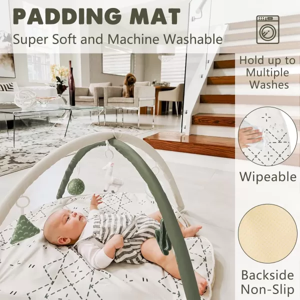 imageTummy Time Mat with 6 Toys Macrame Baby Play Mat for Newborn Baby Gym StageBased Sensory and Motor Skill Development Language Discovery Baby Play Gym Non Slip Mat WashablePale Olive Green