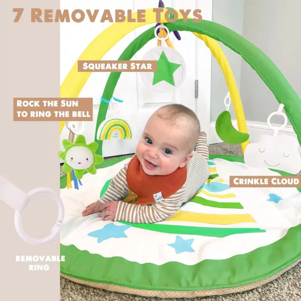 imagelittle dove Baby Gym and Infant Play Mat Rainbow Design for Newborn StageBased Developmental Activity Gym for Babies to Toddlers with 7 Toys and 12 DoubleSided Milestone CardsBright Green