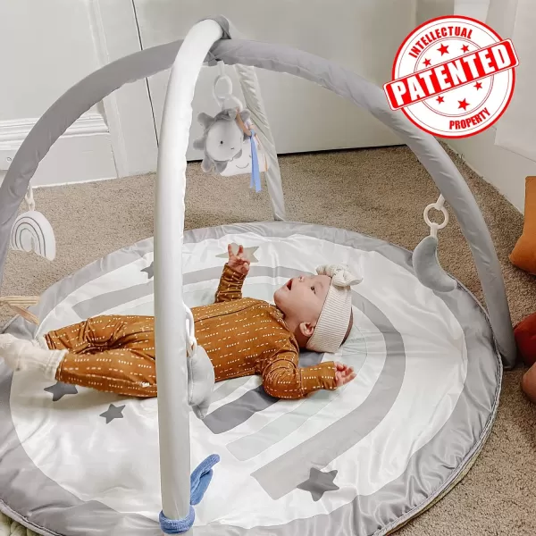 imagelittle dove Baby Gym and Infant Play Mat Rainbow Design for Newborn StageBased Developmental Activity Gym for Babies to Toddlers with 7 Toys and 12 DoubleSided Milestone CardsNeutral Grey