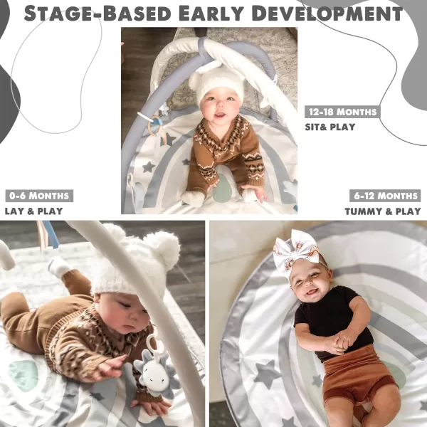 imagelittle dove Baby Gym and Infant Play Mat Rainbow Design for Newborn StageBased Developmental Activity Gym for Babies to Toddlers with 7 Toys and 12 DoubleSided Milestone CardsNeutral Grey