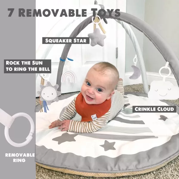 imagelittle dove Baby Gym and Infant Play Mat Rainbow Design for Newborn StageBased Developmental Activity Gym for Babies to Toddlers with 7 Toys and 12 DoubleSided Milestone CardsNeutral Grey